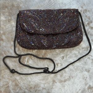 Elegant Beaded Evening Bag - Brown